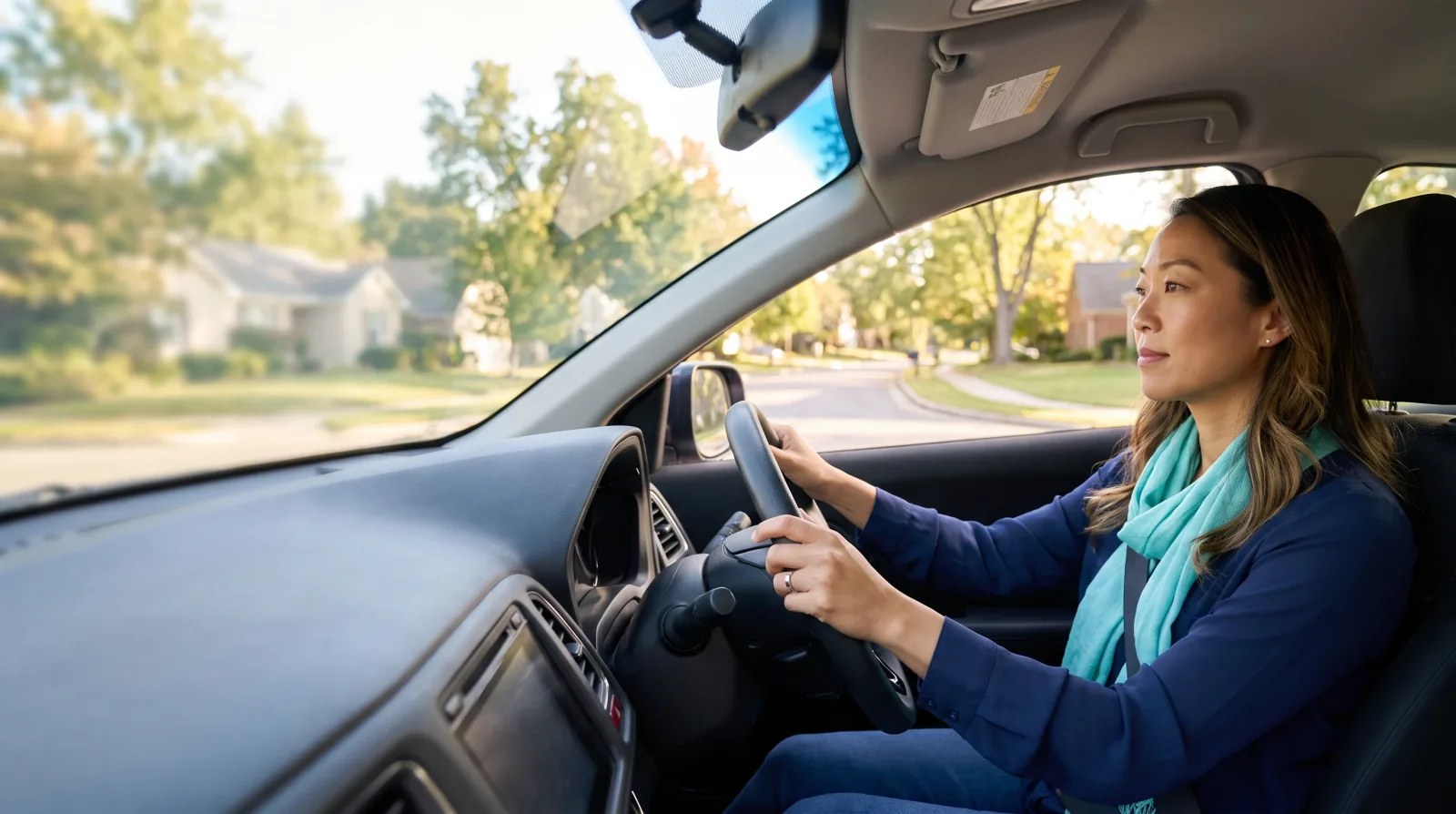 An adult driving a car.
